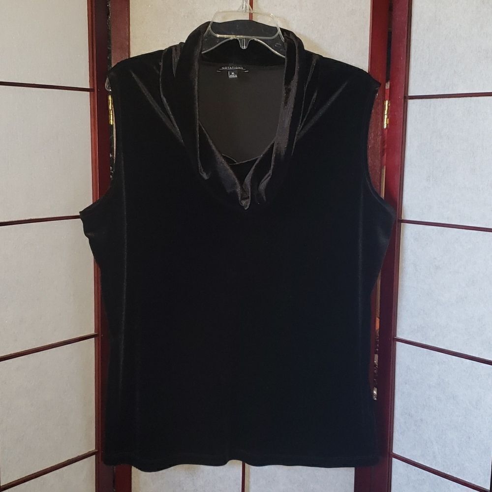 Notations Shimmery Velvety Soft Black Cowlneck Sleeveless Top